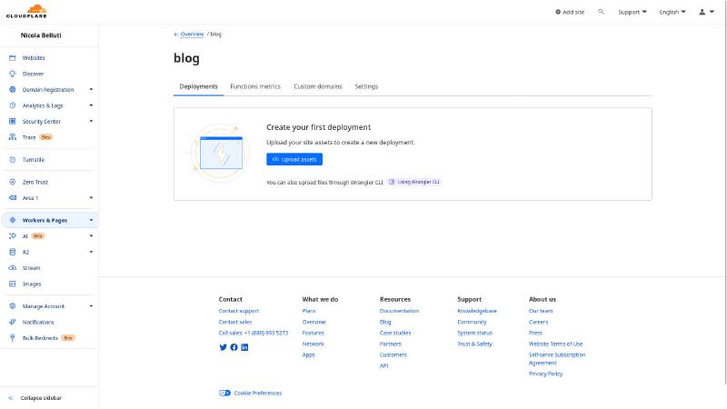 Il pulsante &ldquo;Upload assets&rdquo;