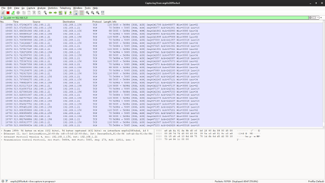 Wireshark con il filtro per IP